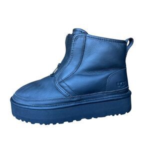 UGG ULTRA BLACK MATTE NEUMEL PLATFORM LEATHER WOOL BOOTS 10 WOMEN MSRP $225